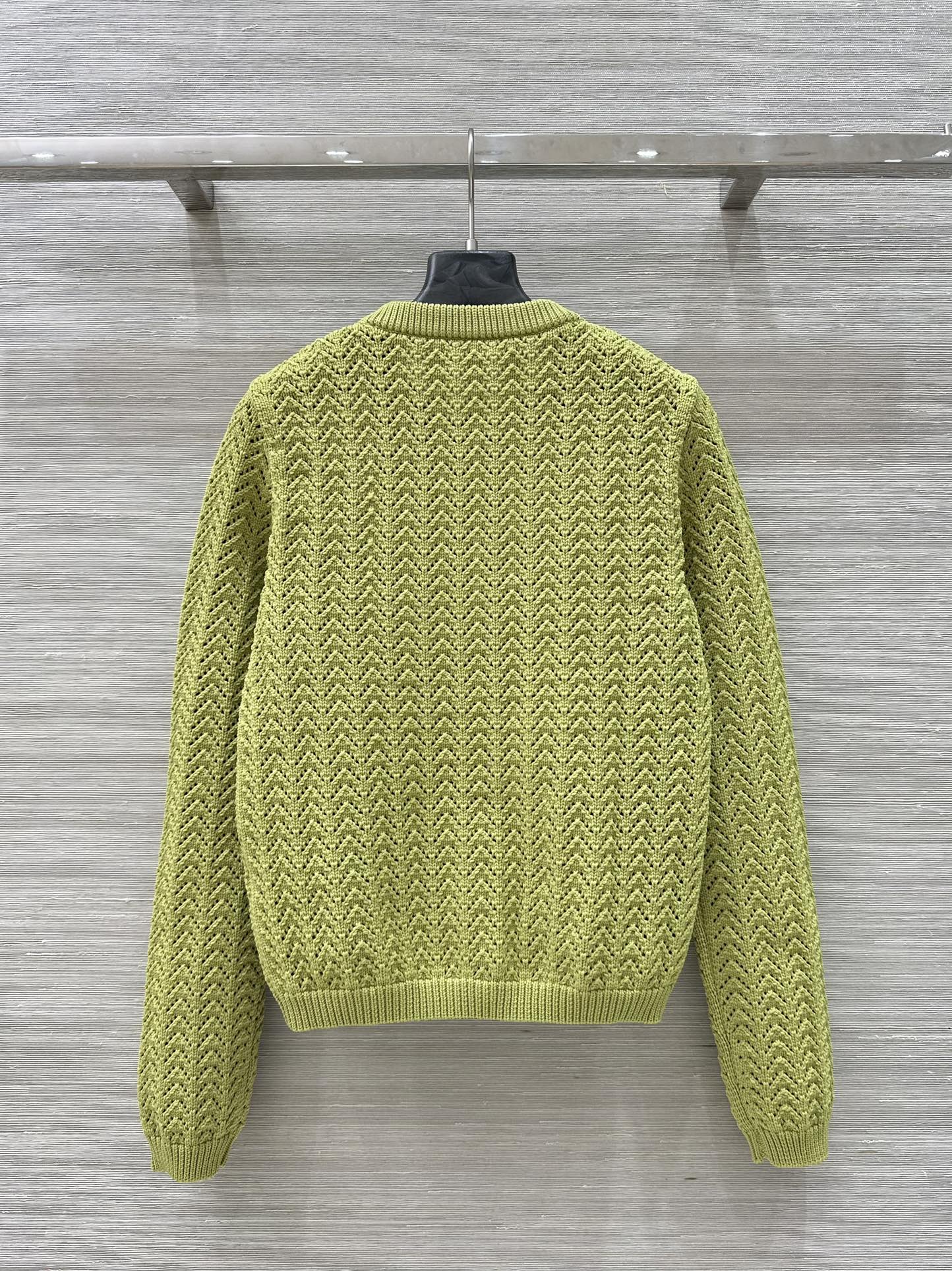 Gucci 25 Hollow Knitted Cardigan Avocado Green Polyester Fiber