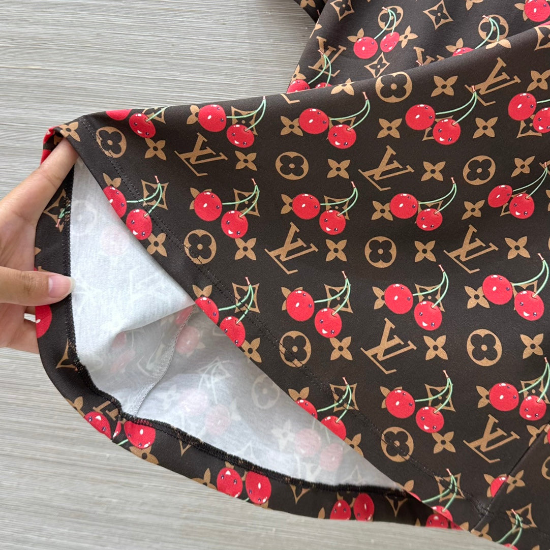 LV Classic Monogram Print Cherry Brown Red Cotton