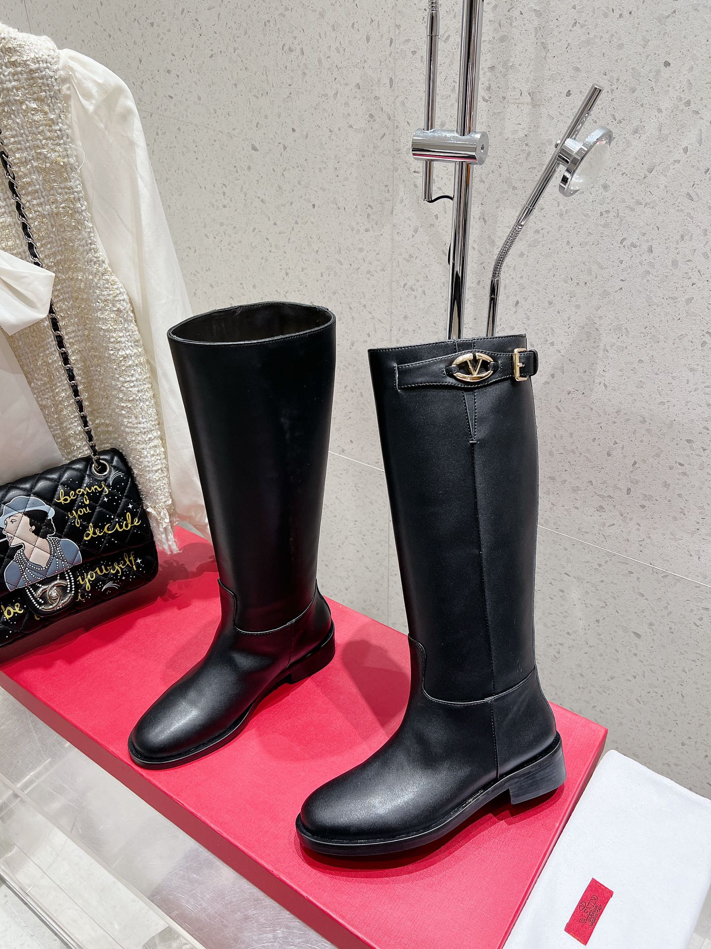 Valentino 2025 Garavani VLogo Boot Black Calfskin 554162