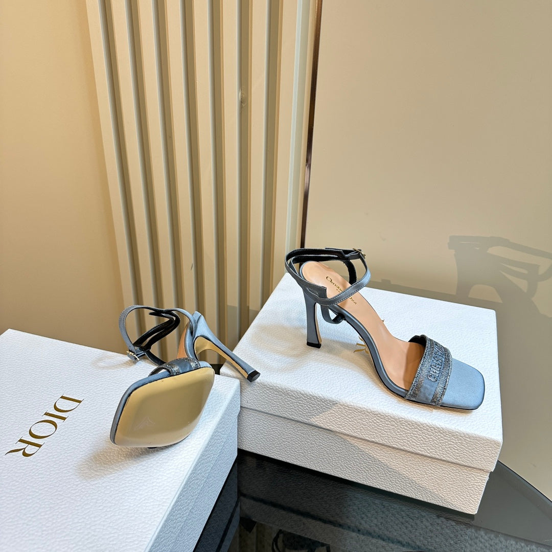 CD Dway Heeled Sandal 105mm Blue Silk And Lambskin