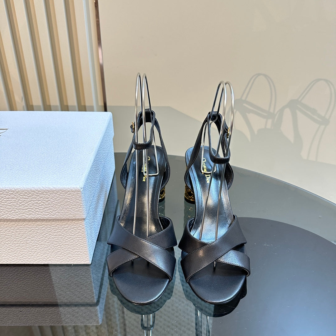 CD Icon Heeled Sandal 95mm Black Calfskin