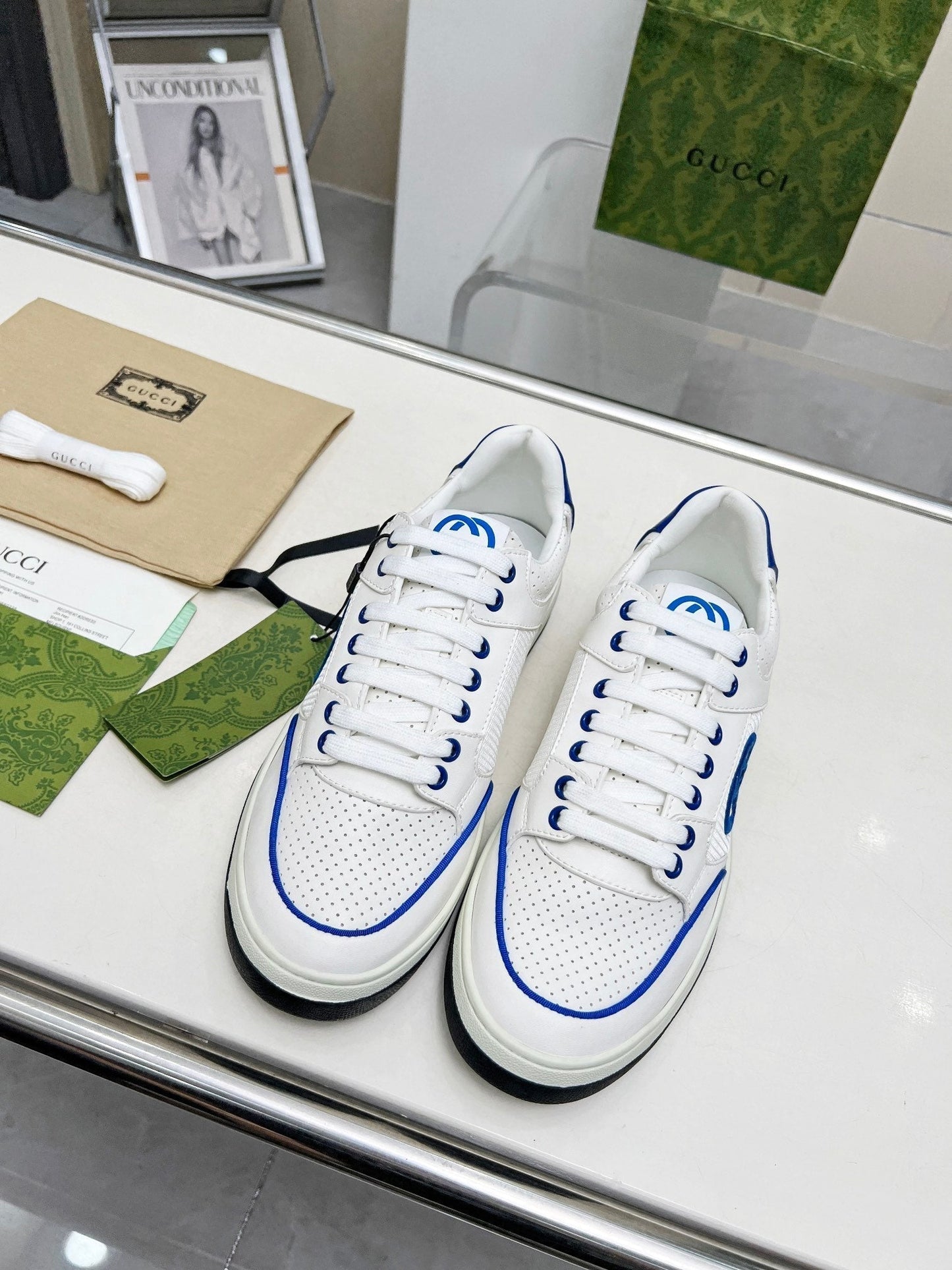 GG Men's Mac80 Sneaker White Blue Cowhide 539528