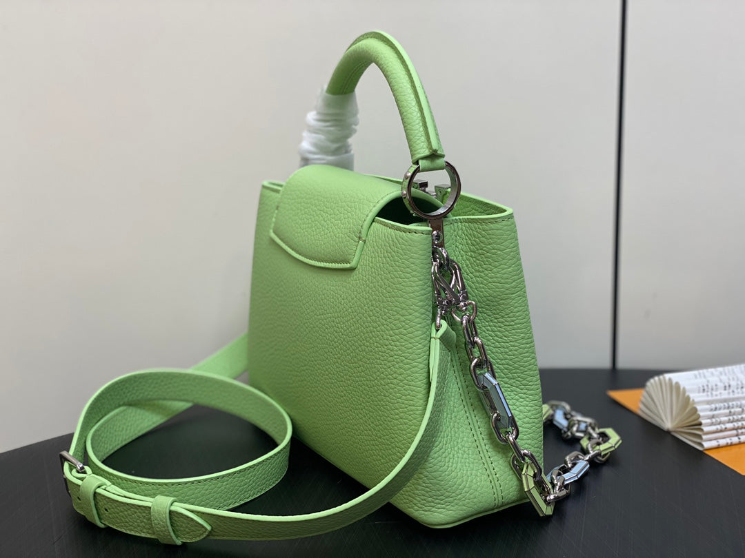 CAPUCINES BB 27 GREEN TAURILLON TURQUOISE SILVER HARDWARE