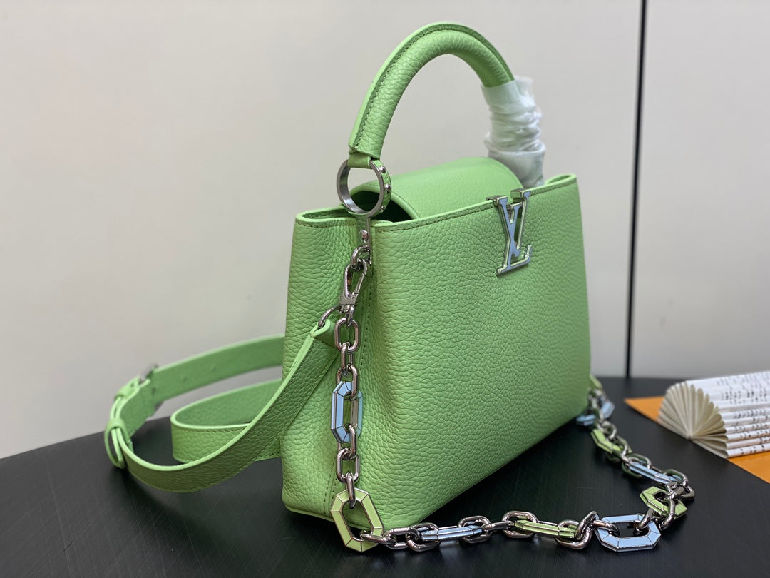 CAPUCINES BB 27 GREEN TAURILLON TURQUOISE SILVER HARDWARE