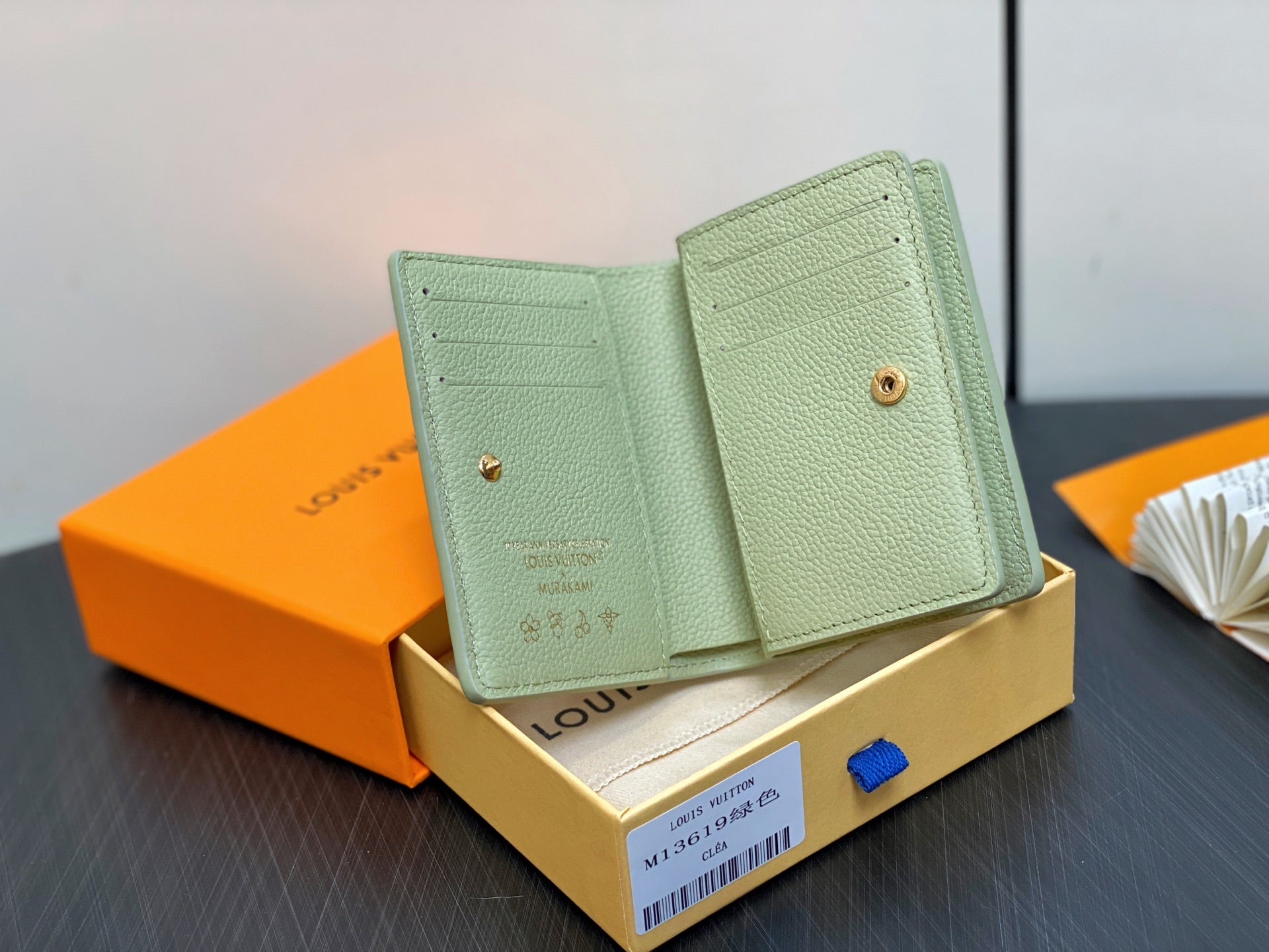LV x TM Portfolio Claire Green Gold Leather 329879