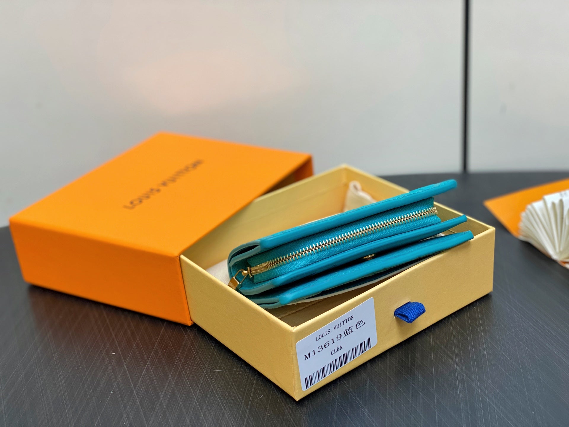 LV x TM Portfolio Claire Blue Gold Leather 329917