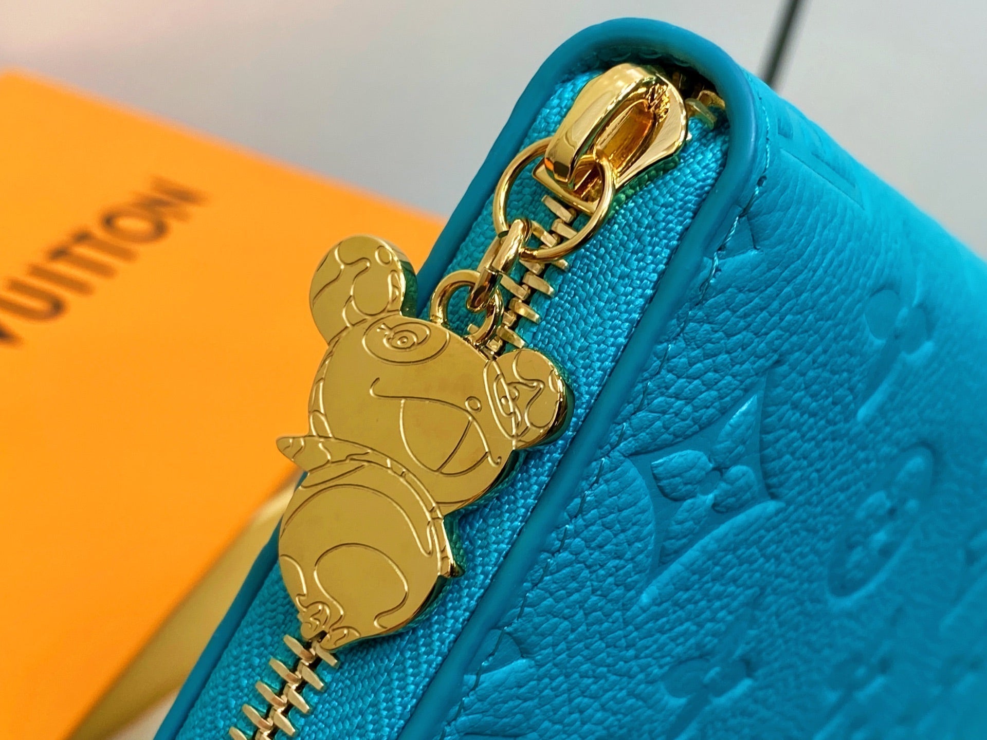 LV Ã— TM Zipper Wallet Blue Gold Leather 329915