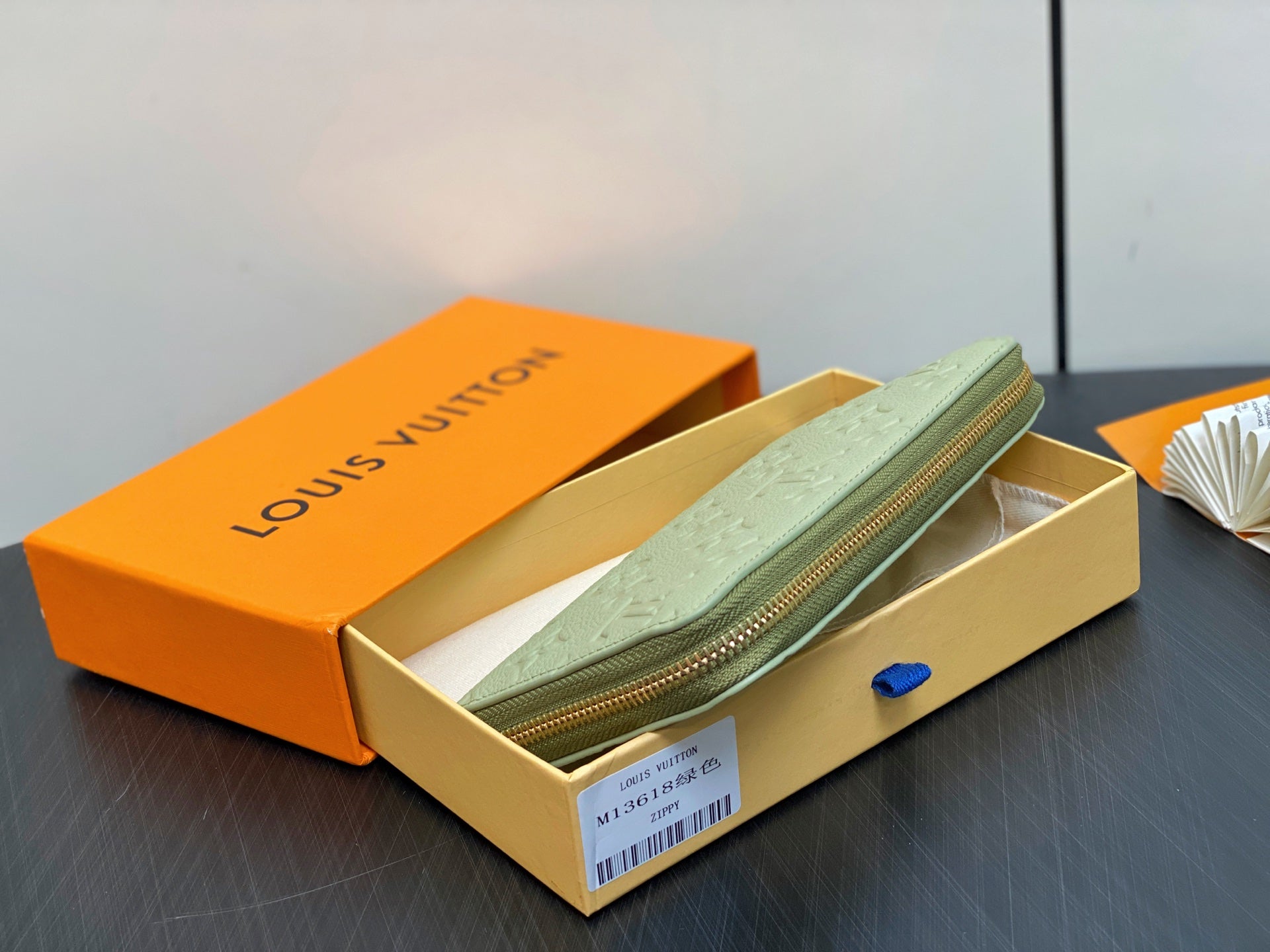 LV Ã— TM Zipper Wallet Green Gold Leather 329877