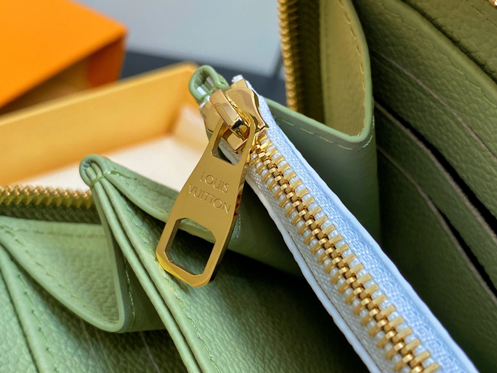 LV Ã— TM Zipper Wallet Green Gold Leather 329877