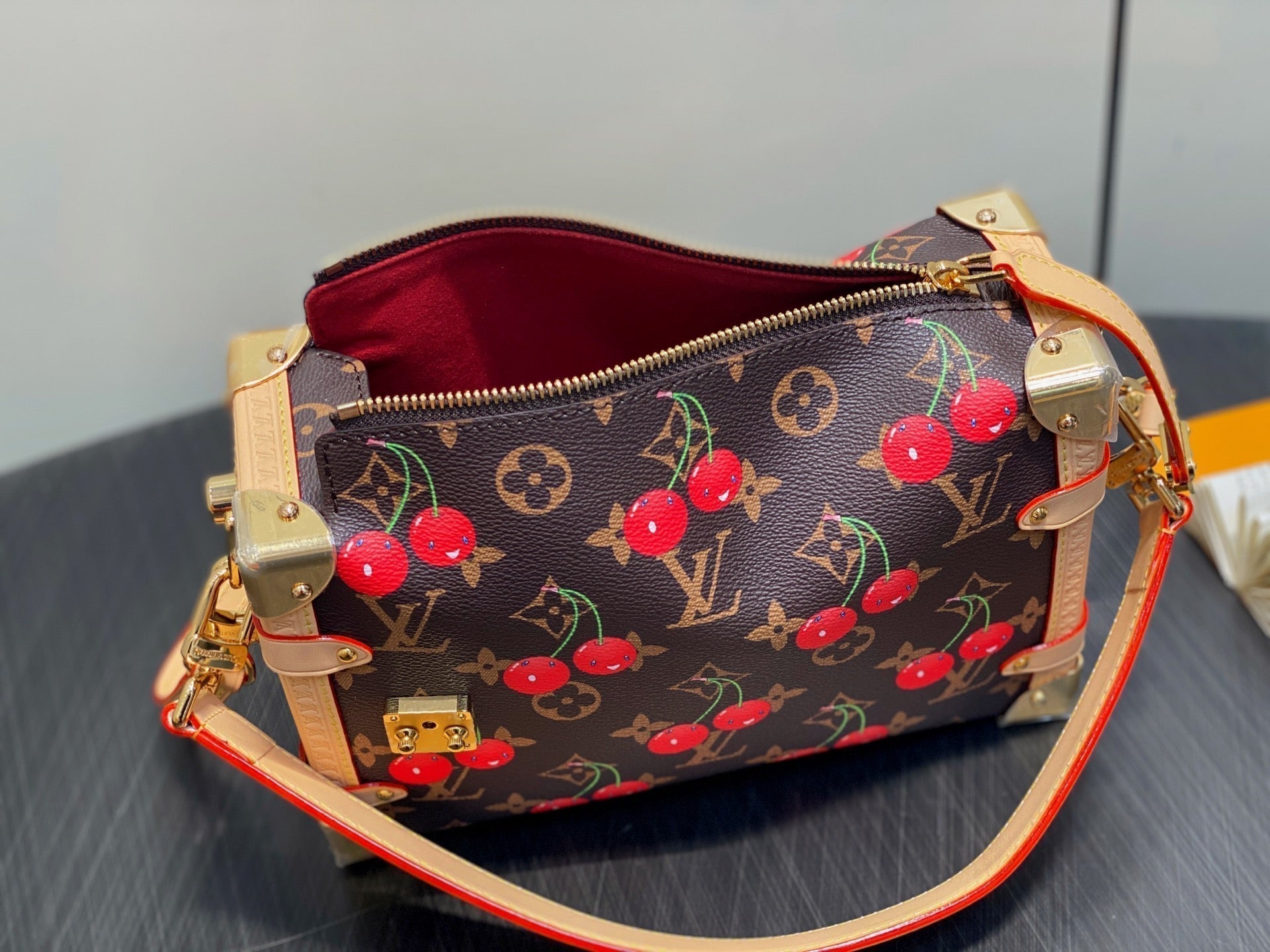 LV x TM Side Trunk MM 23.5cm Brown Cherry Canvas