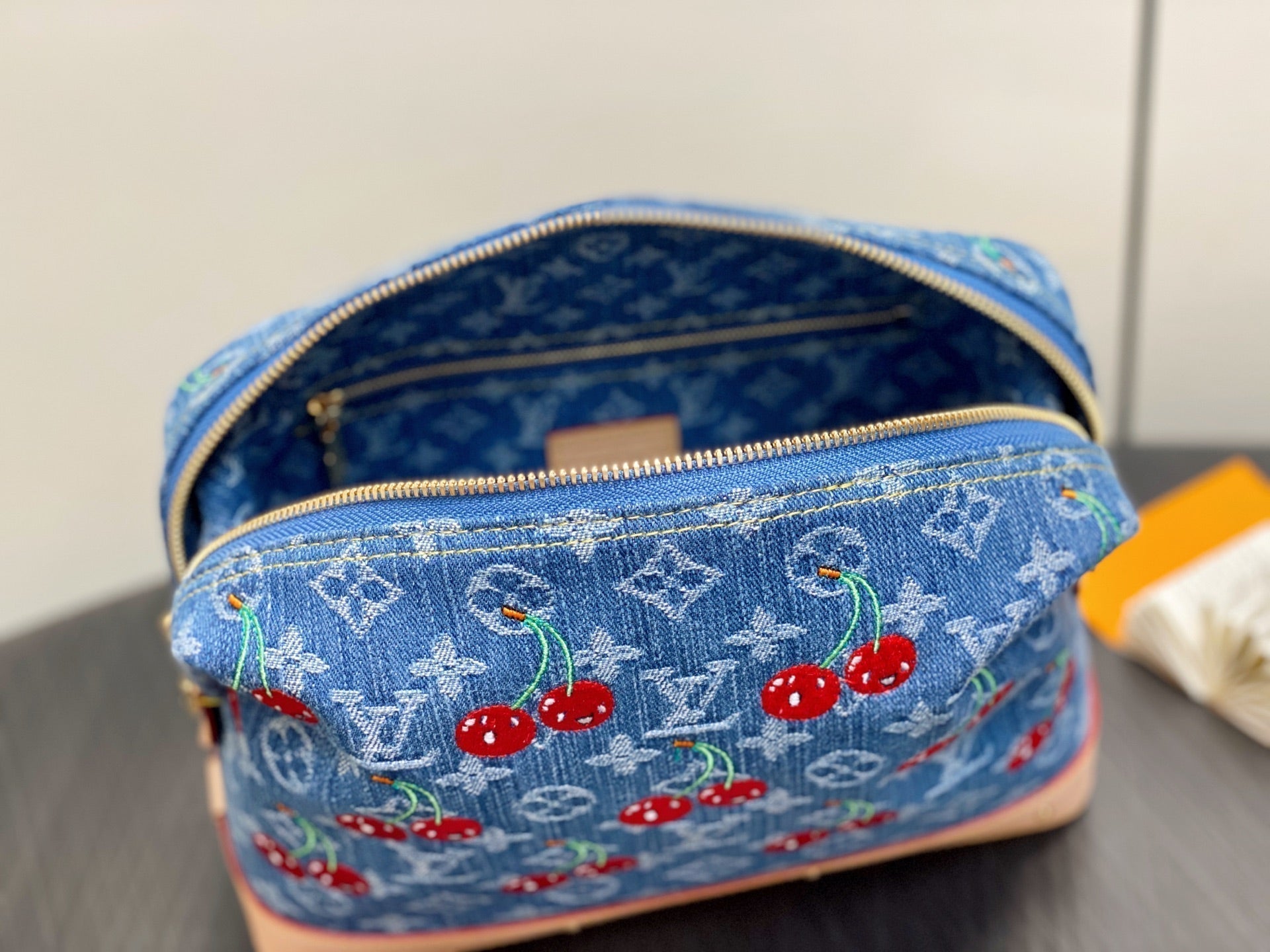 LV x TM Cosmetic Pouch GM 27cm Monogram Cherry Denim