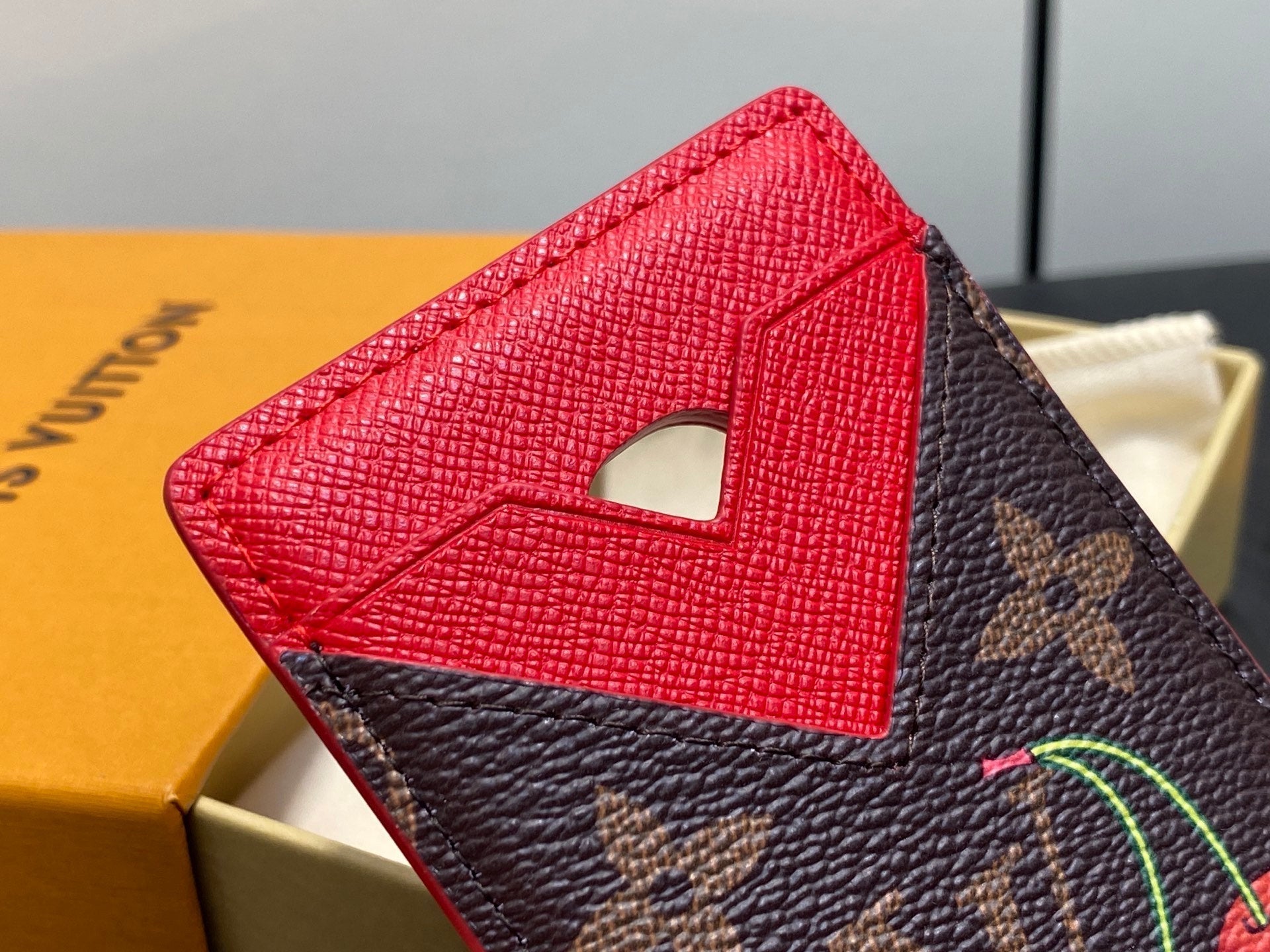 LV x TM Porte-Cartes Magnet Brown Red Monogram Canvas