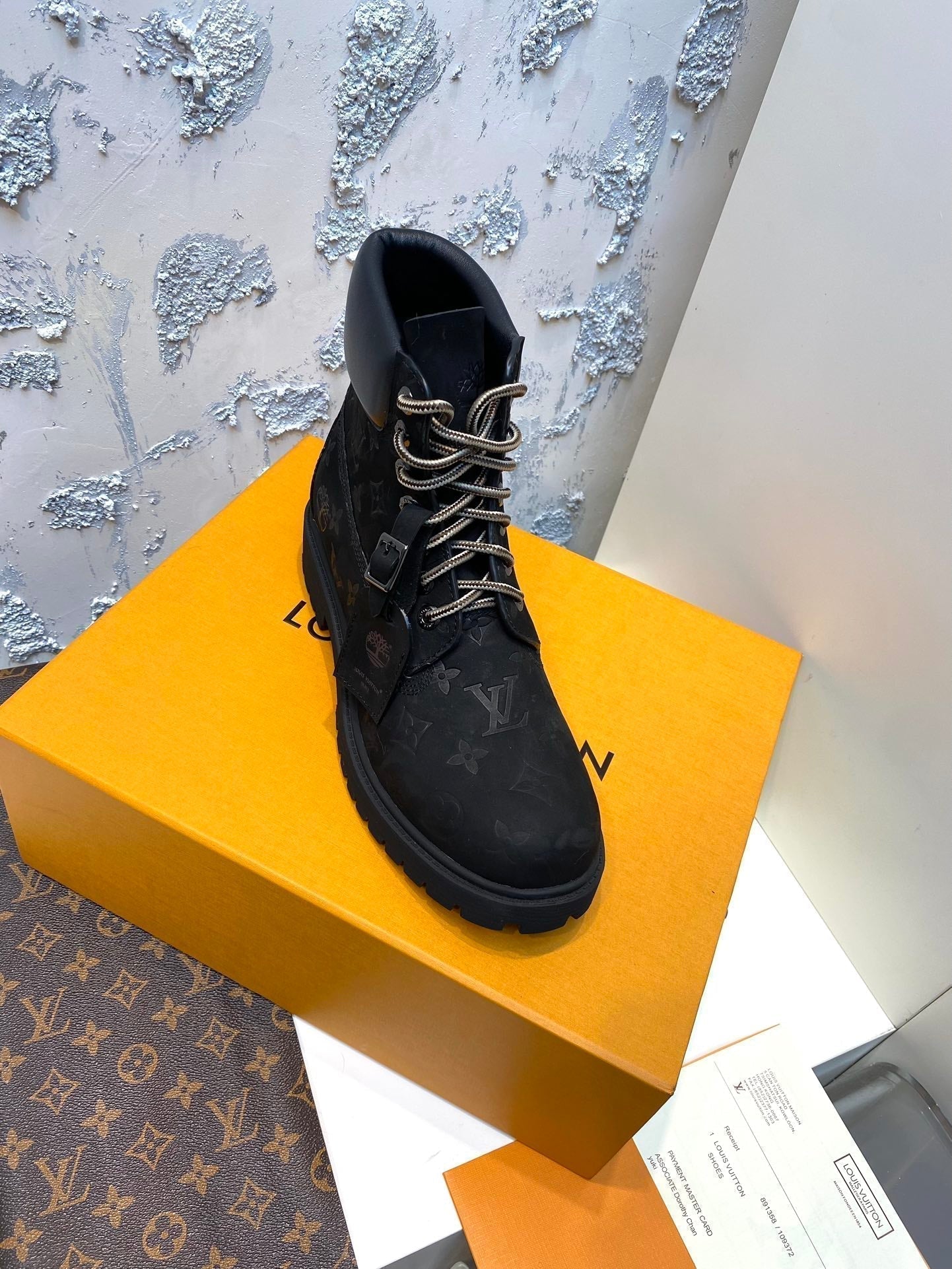 LV x Timberland Ankle Boots 35mm Black Monogram Suede