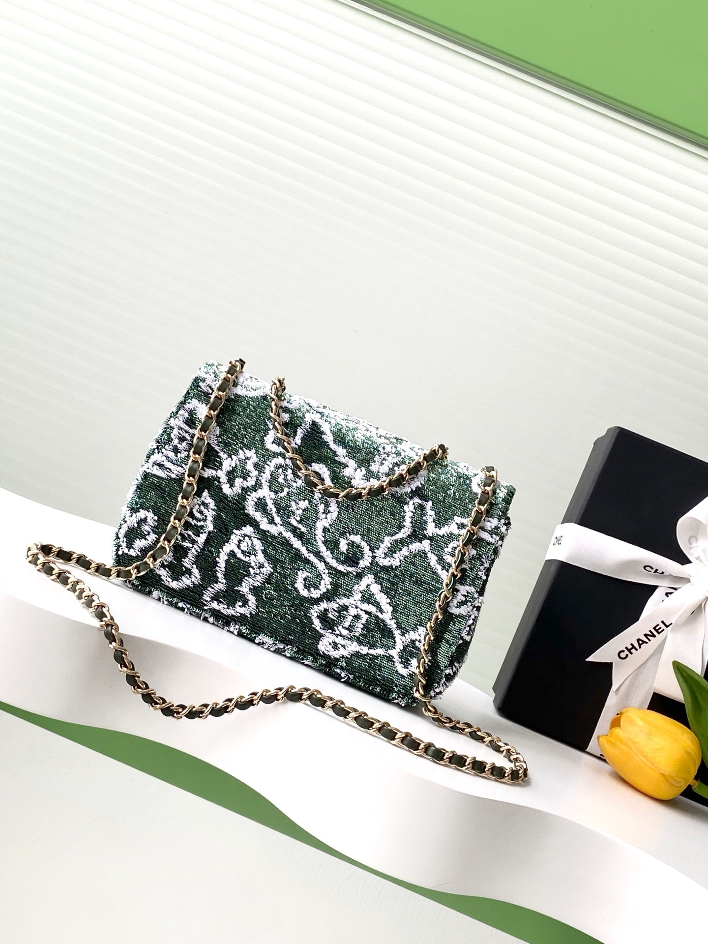 CC 25C Dark Green White Sequin Gold Hardware