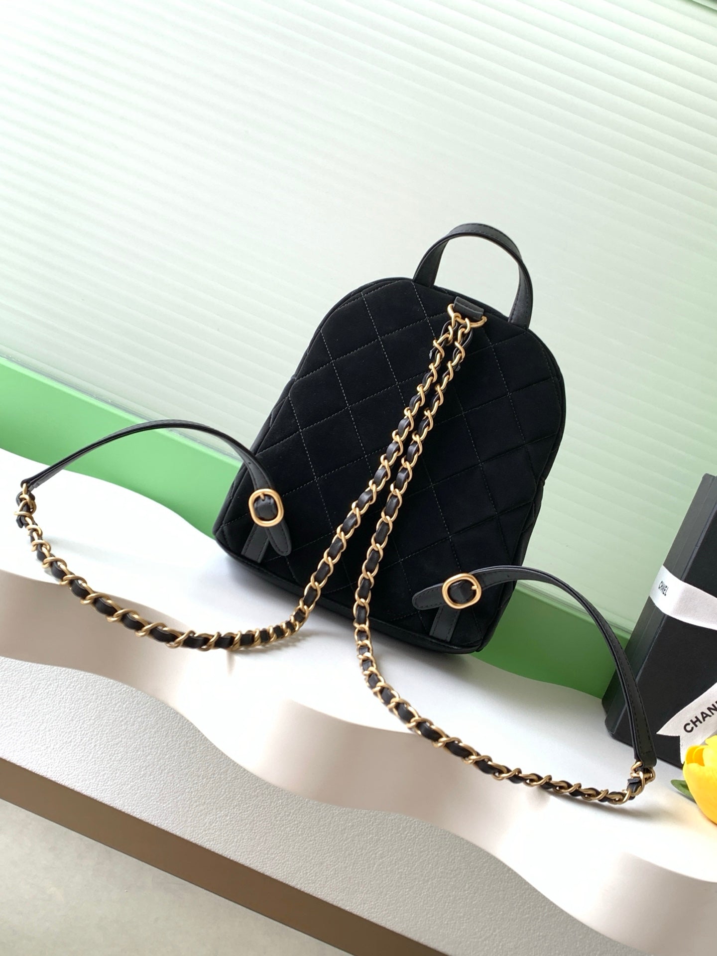 Chanel 25K Backpack Black Gold Suede 295191