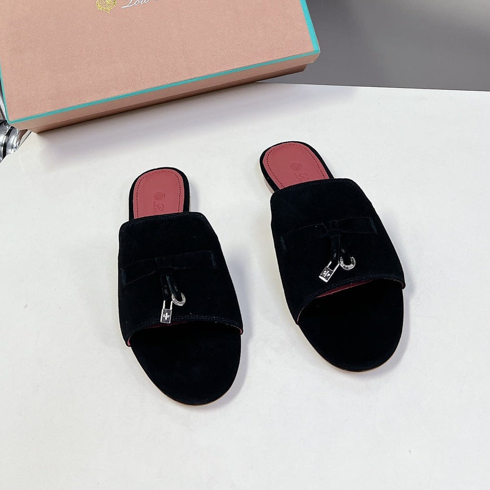 Loro Piana Summer Charms Flat Sandals Suede Lambskin