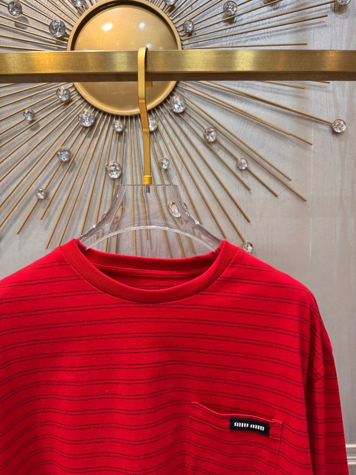 Miumiu 2026 Striped Long-Sleeve T-Shirt Red Cotton