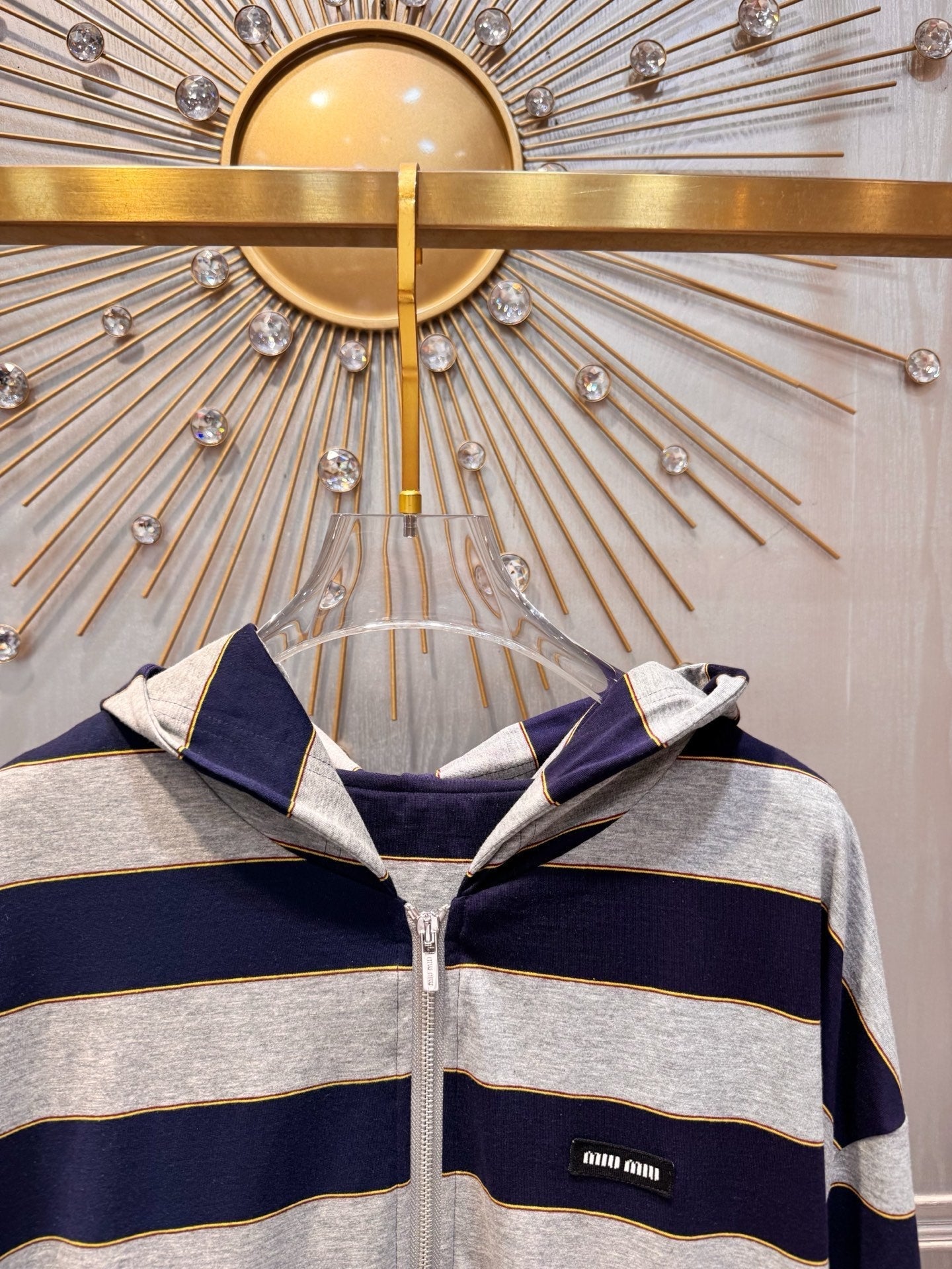 Miumiu 2026 Striped Hoodie Grey mix Blue Cotton