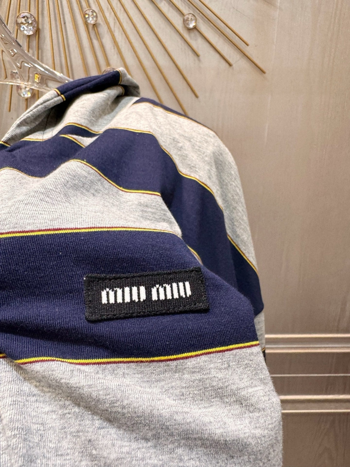 Miumiu 2026 Striped Hoodie Grey mix Blue Cotton
