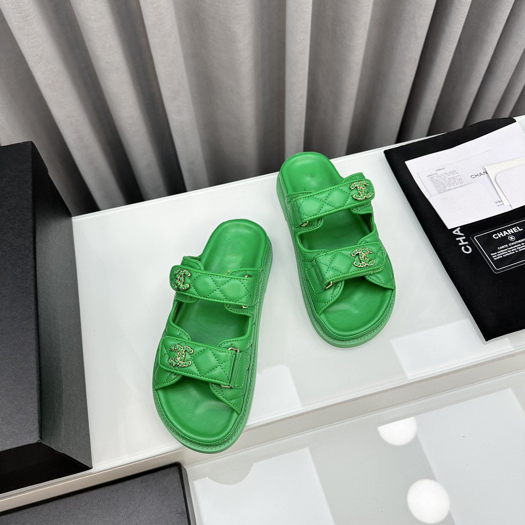 dad sandals greean lambskin mules