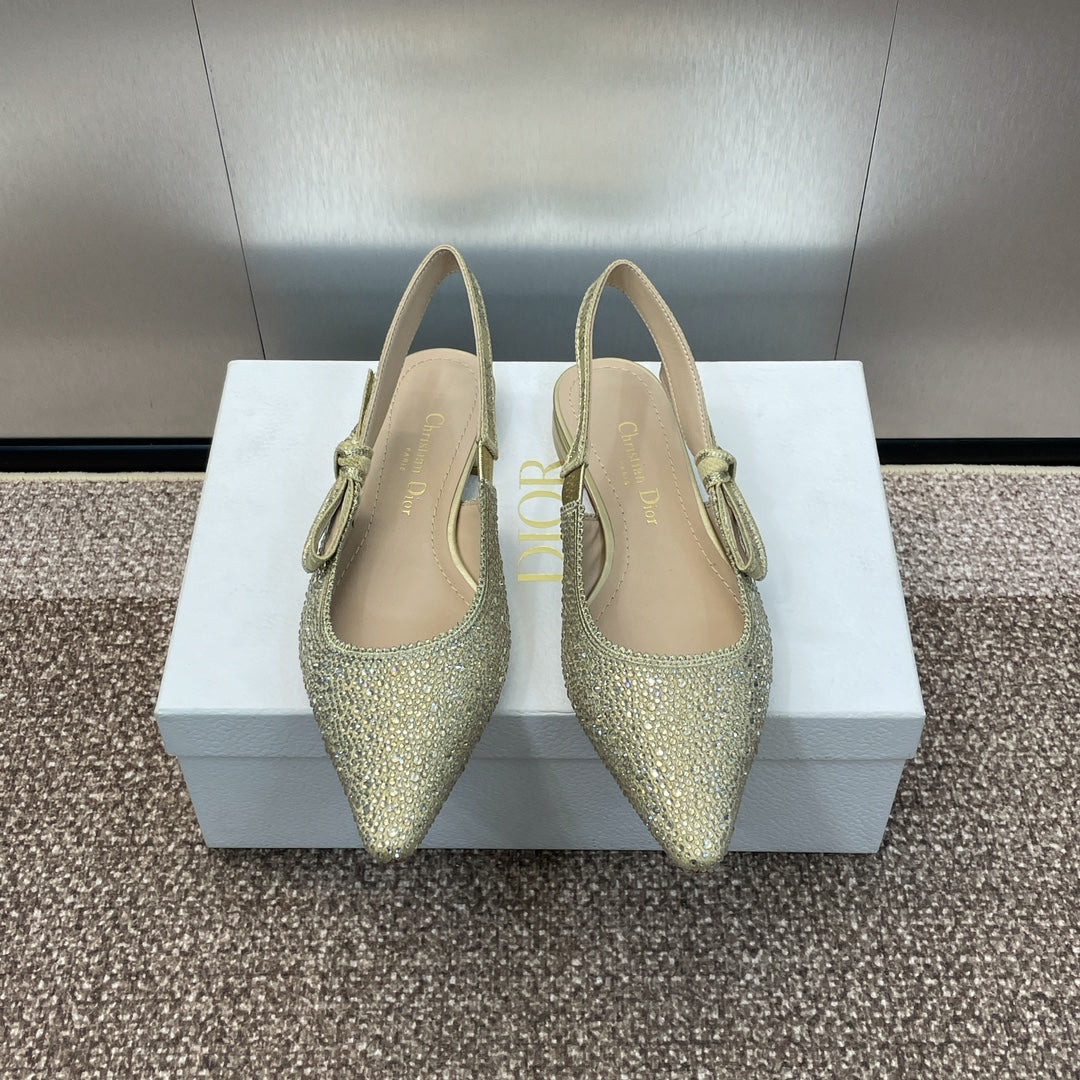 cd slingback flat gold green calfskin resin pearl