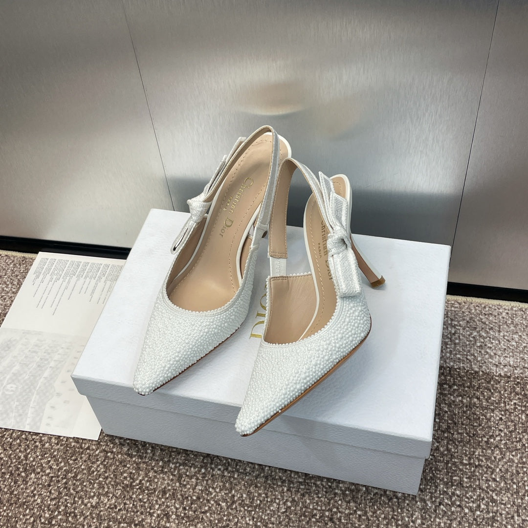 cd slingback pump 95 embroidered cotton white calfskin resin pearl
