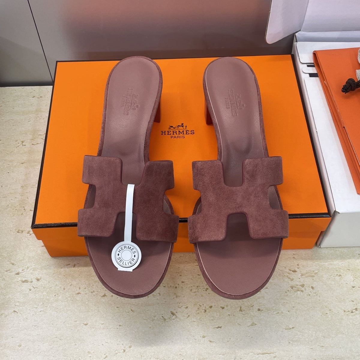 HM 26ss  Oran Sandals 45 Dusty Rose Suede Cowhide 607217