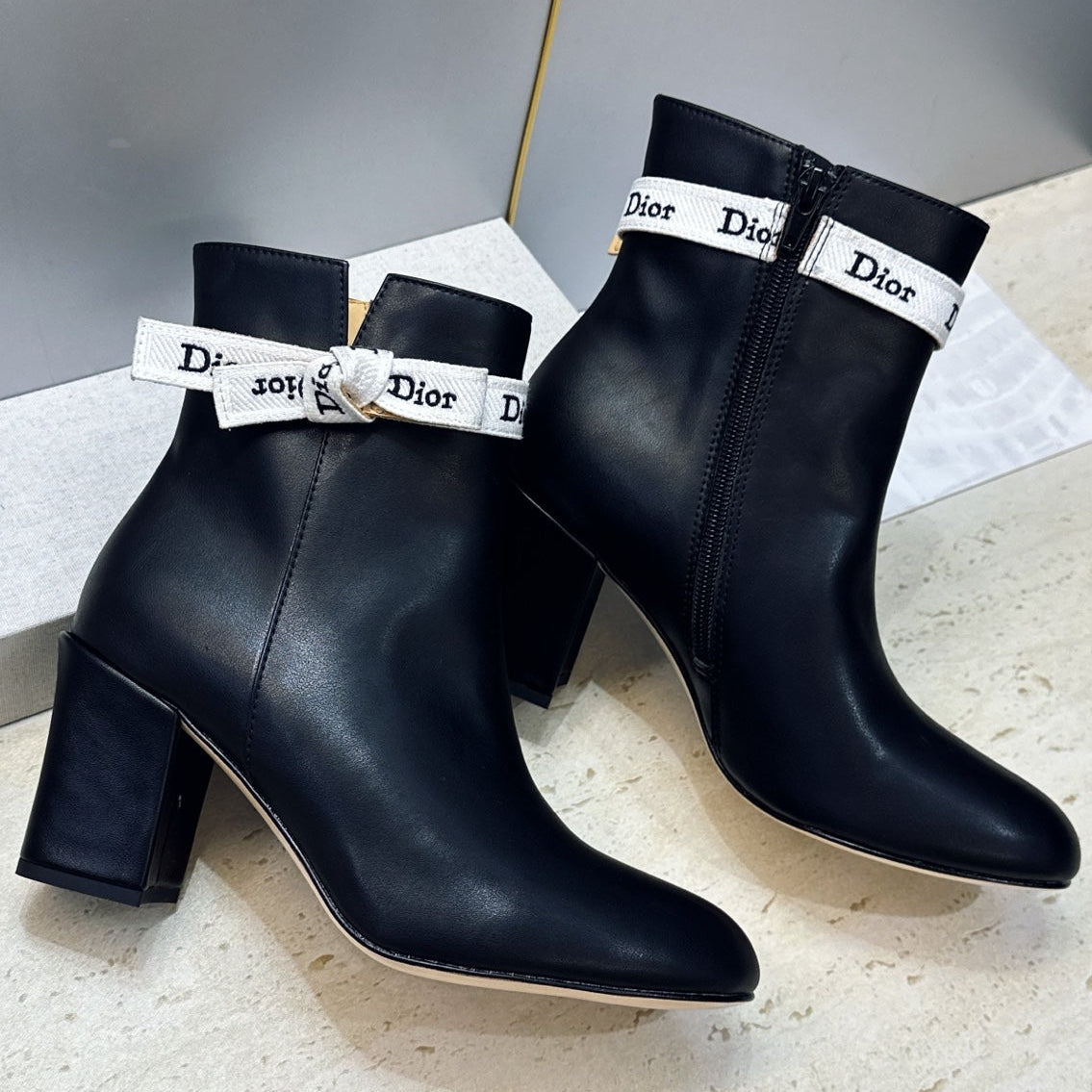 Dior 2026 Heeled Ankle Boots 80mm Black Calfskin 959182