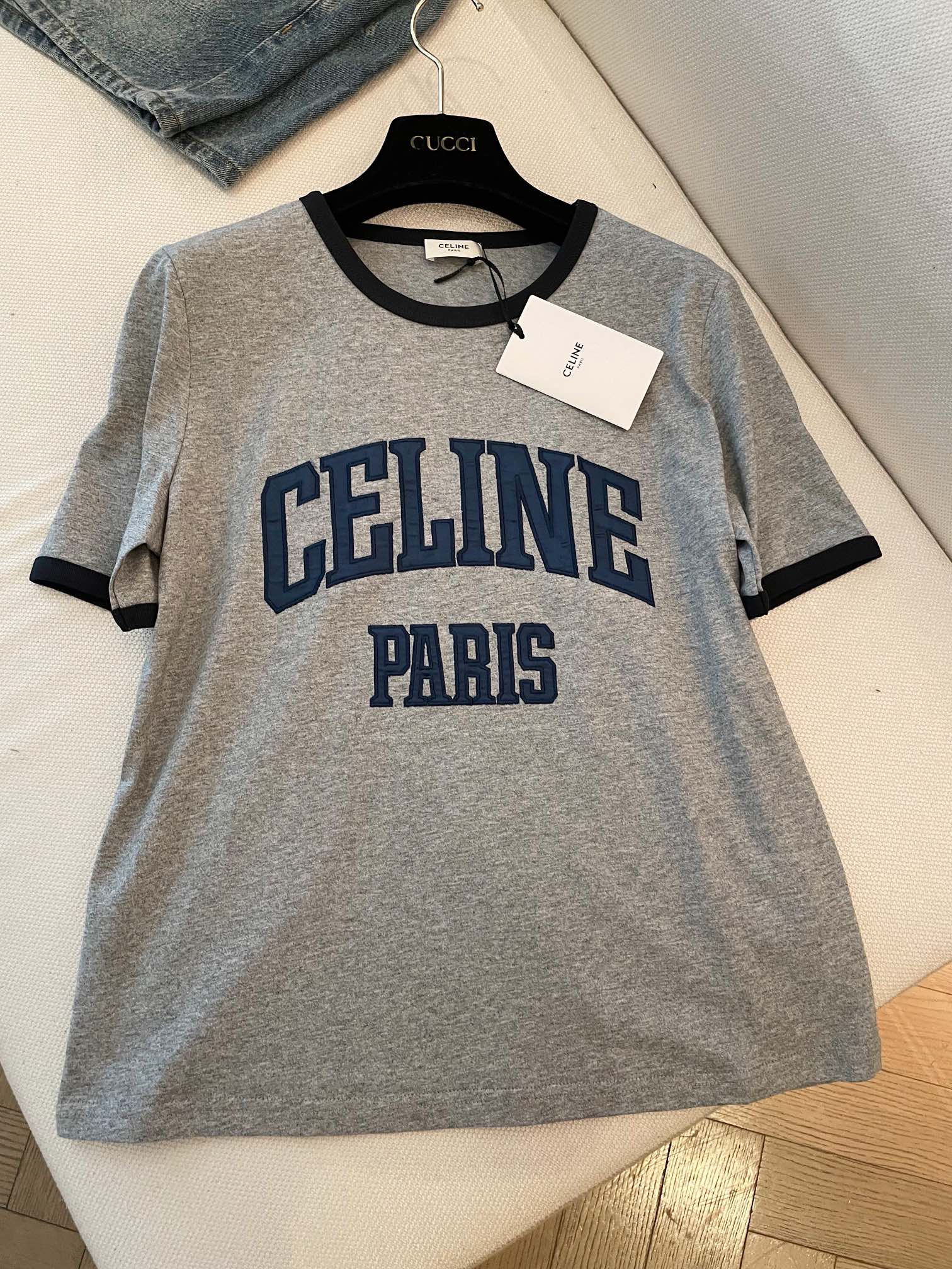 Celine "CELINE PARIS" T-shirt Gray Black Blue cotton