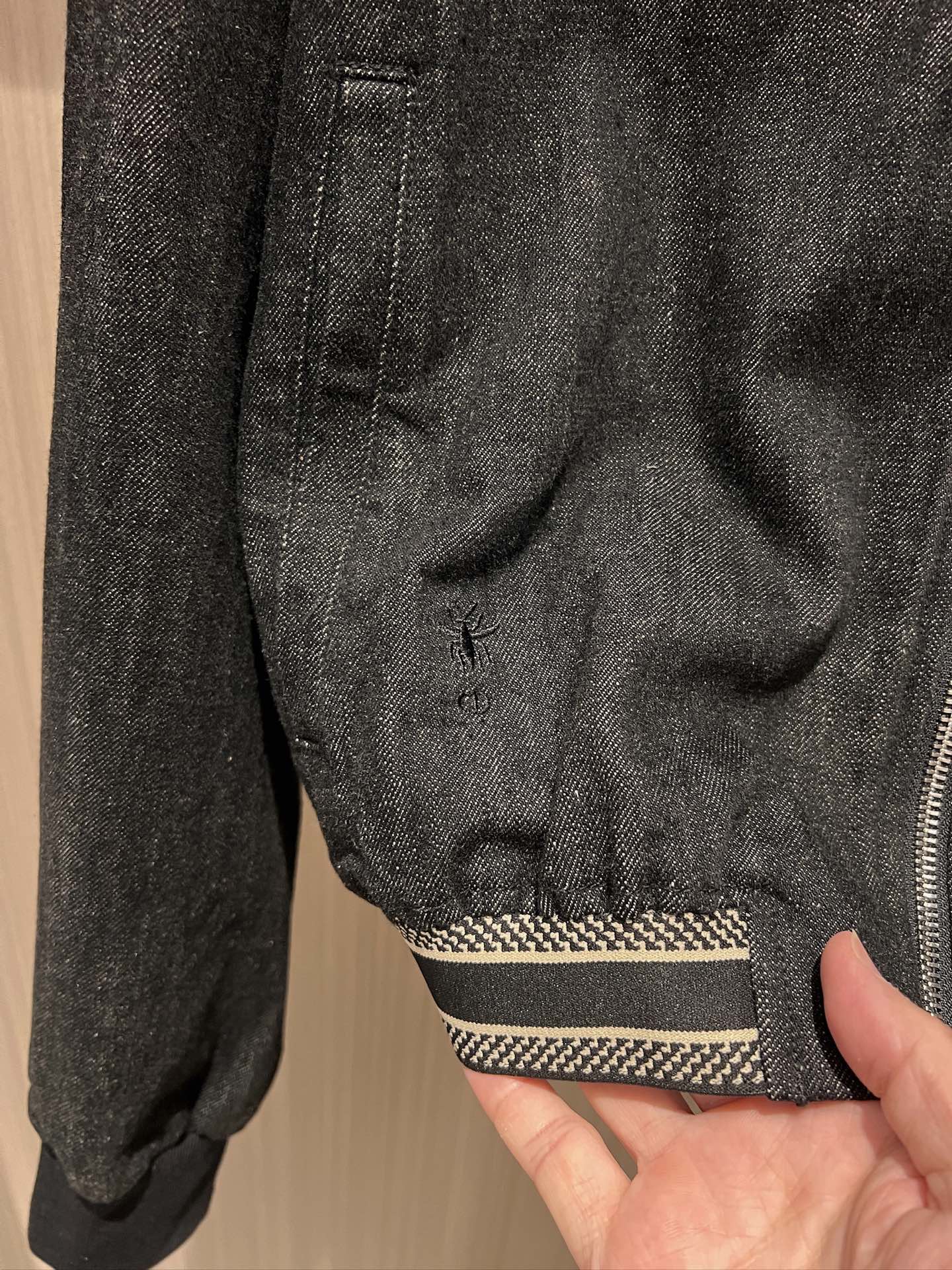 CD Hooded Waistband Denim Jacket Black mix Gray Cotton