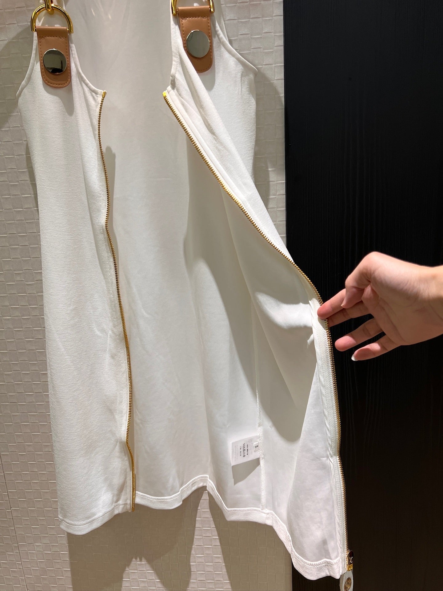 LV Double-Head Zipper Design Slits Dress White Cotton