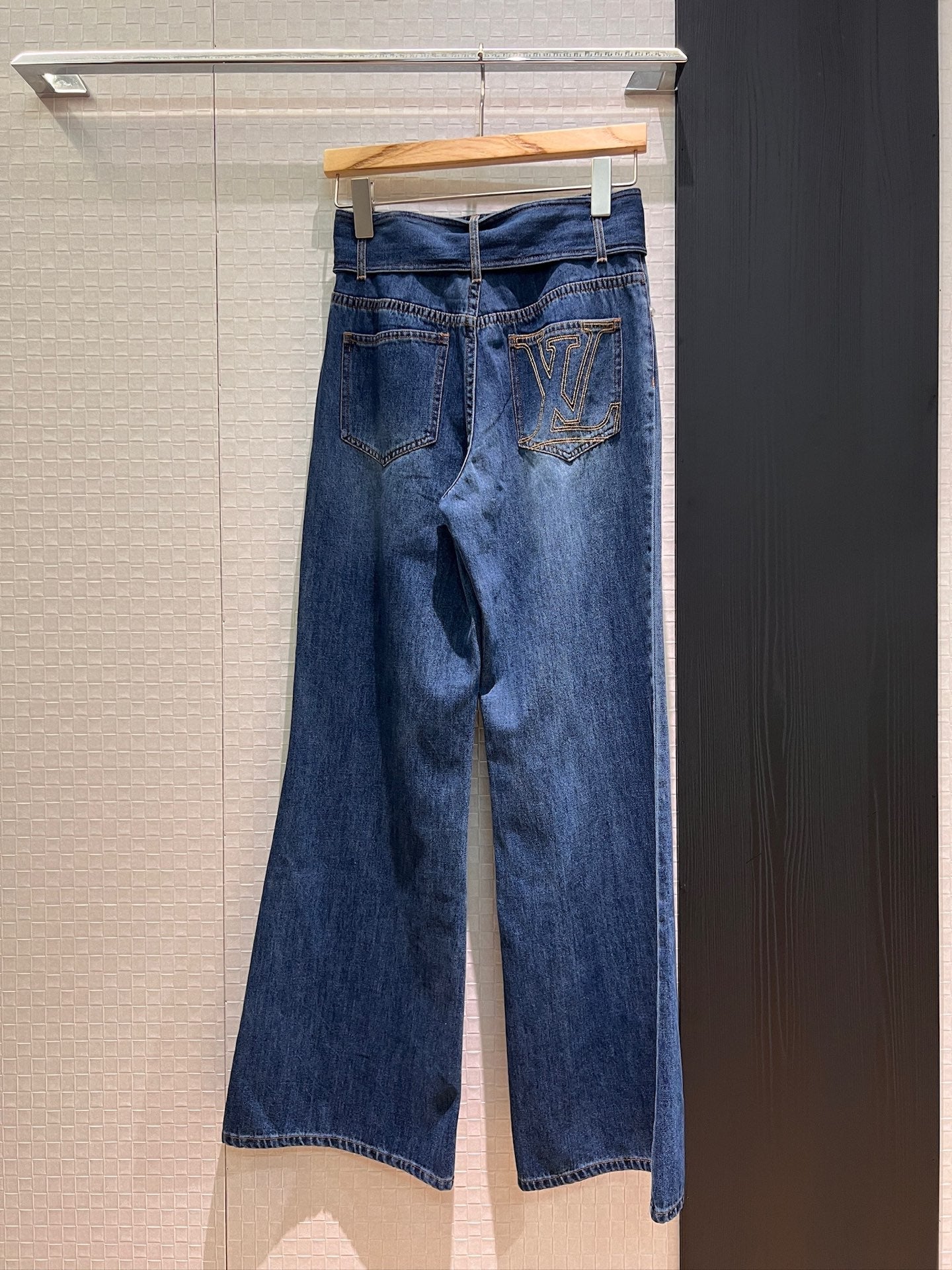 LV Large Belt Decorated Jeans Blue Cotton