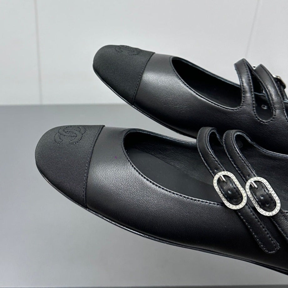 mary jane double strap  black grosgrain calfskin