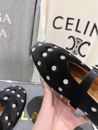 Alaila Ballet Flats In Black Velvet With Rhinestones 972000