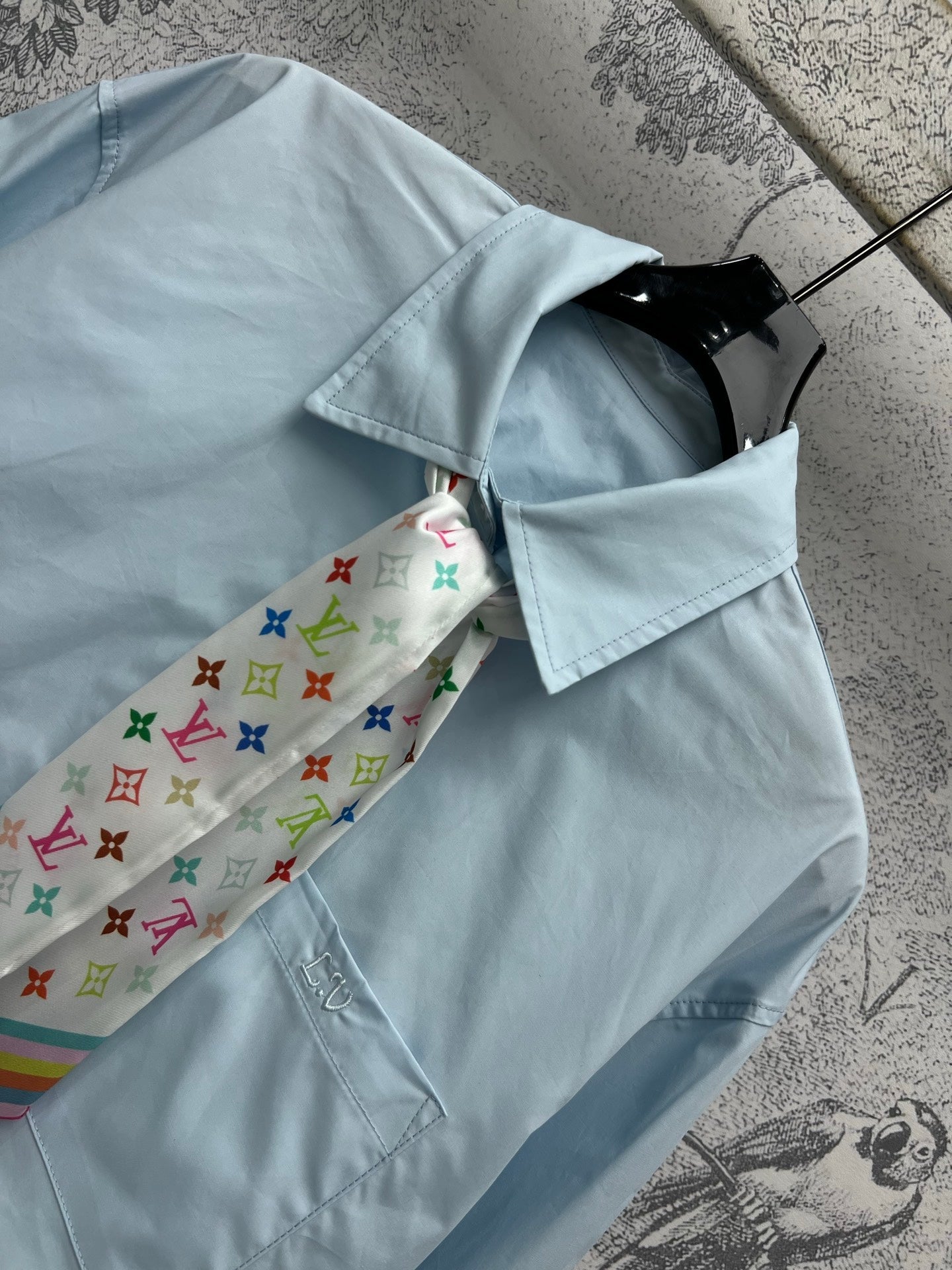 LV 25  Short Shirt Light Blue Cotton
