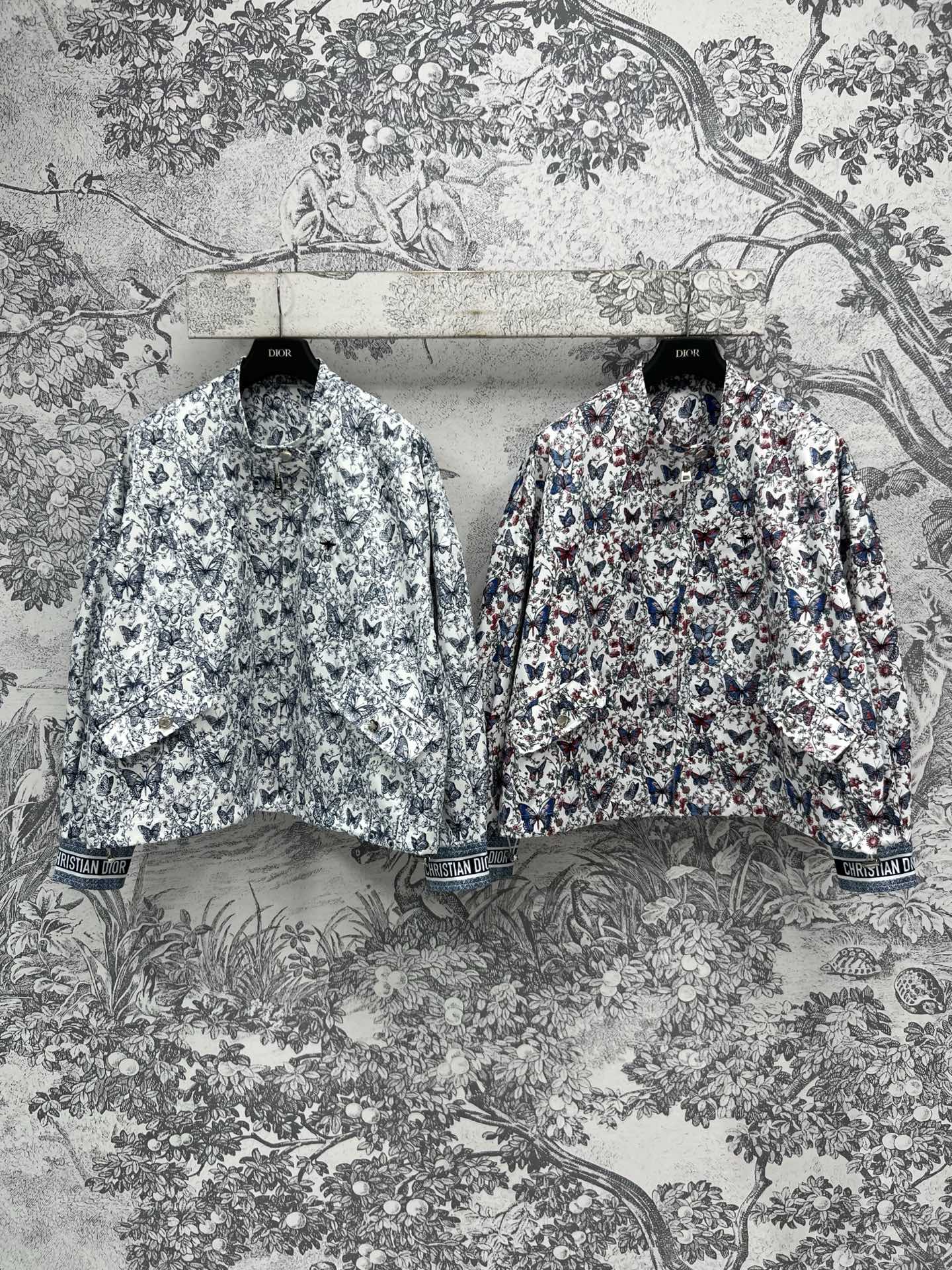 CD 25 Butterfly Floral Print Stand Collar Jacket Polyester