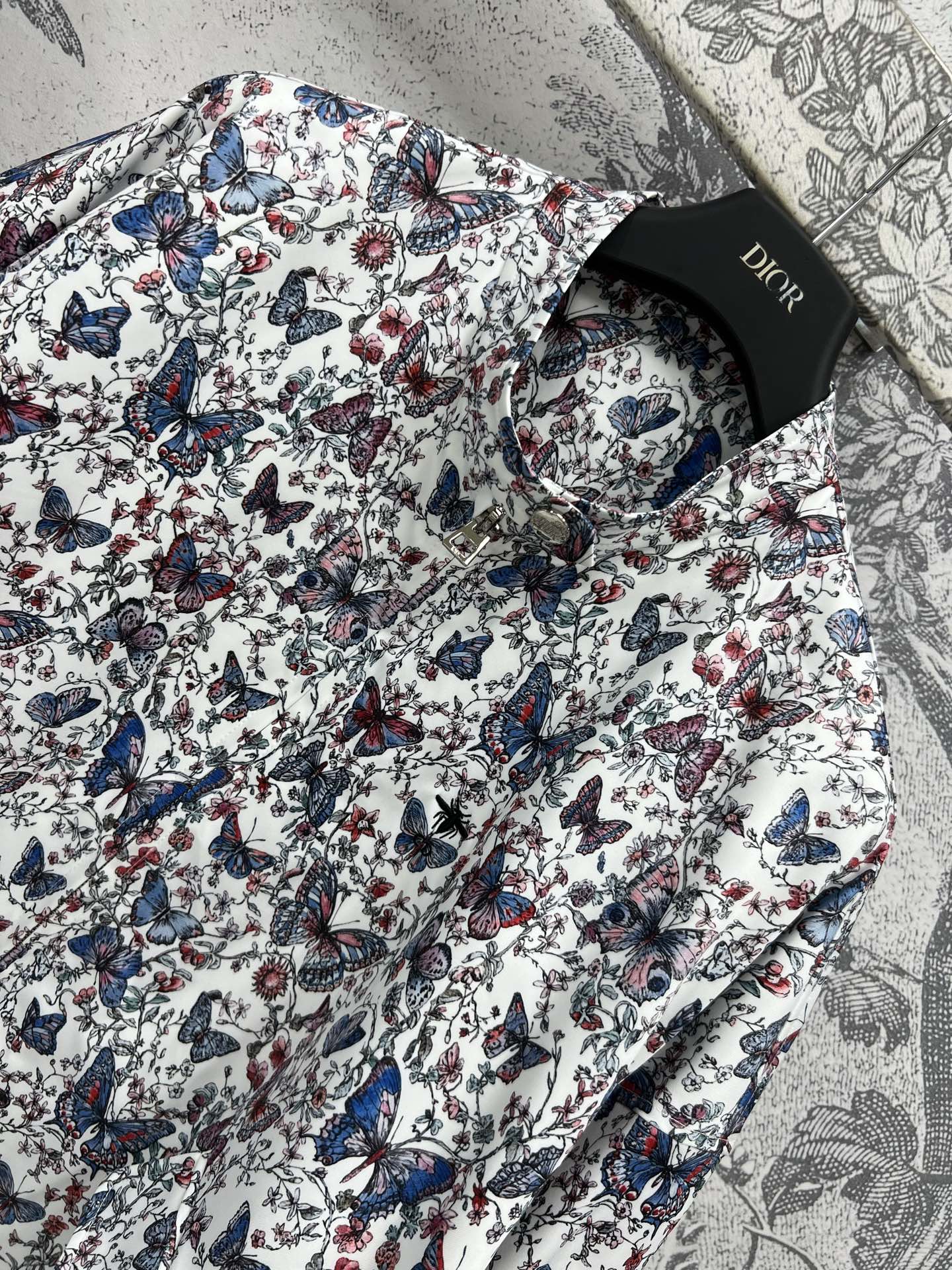 CD 25 Butterfly Floral Print Stand Collar Jacket Polyester