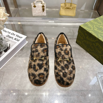 GG Horsebit Pumps Loafers Leopard Woolen 576259