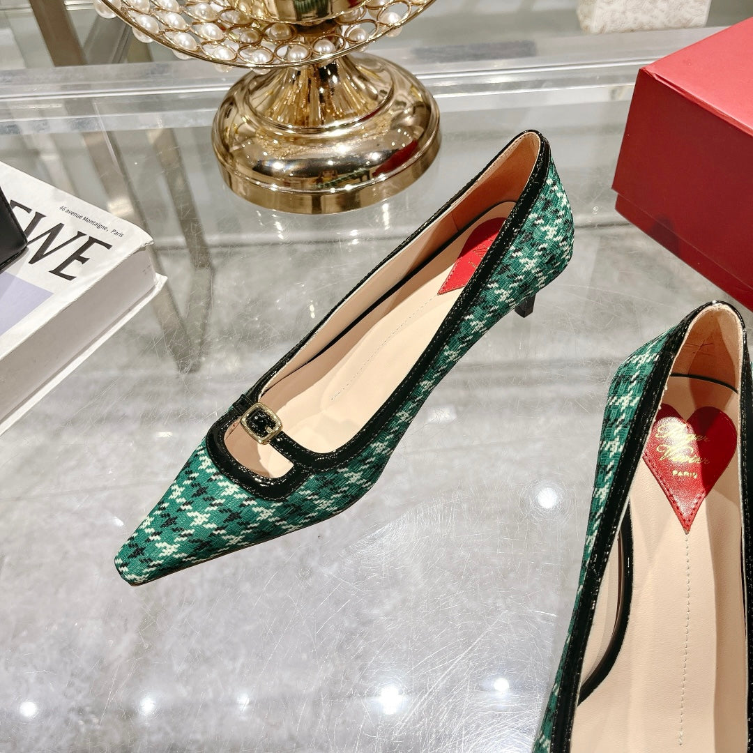 Viv Canard Pumps 55 Black Green Fabric