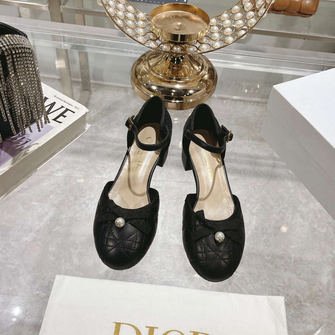 CD Ballet Pump Black Quilted Cowhide