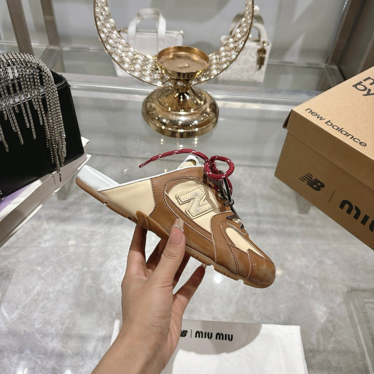 Miu x NB 530 SL Deco Mules Brown mix Beige Leather 235298