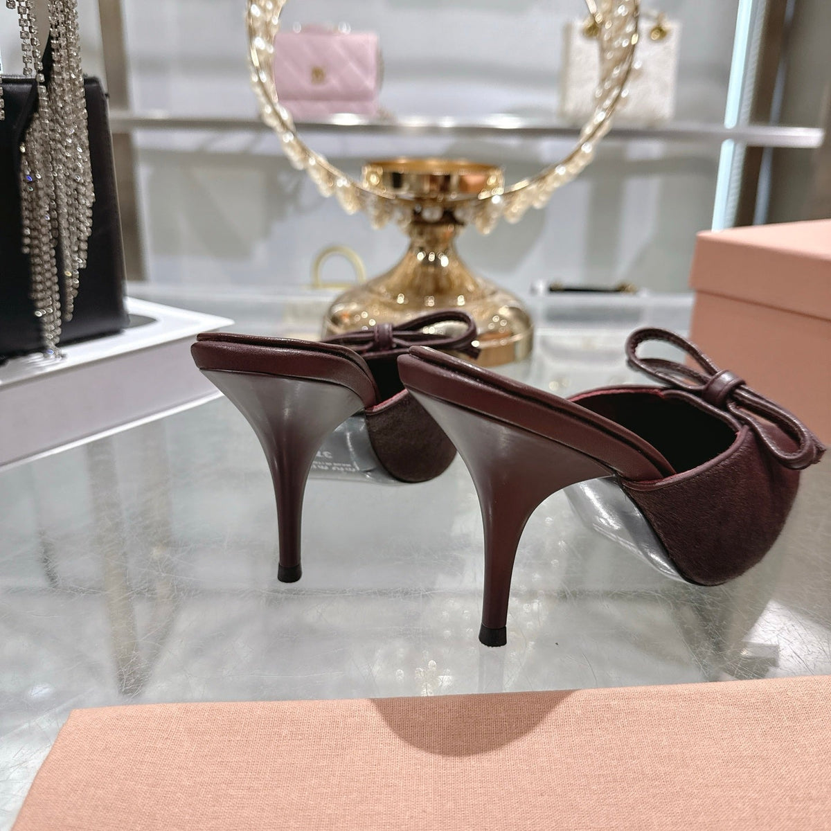 Miu 26 Pointed Toe High Heel Burgundy Suede Sheepskin 592088
