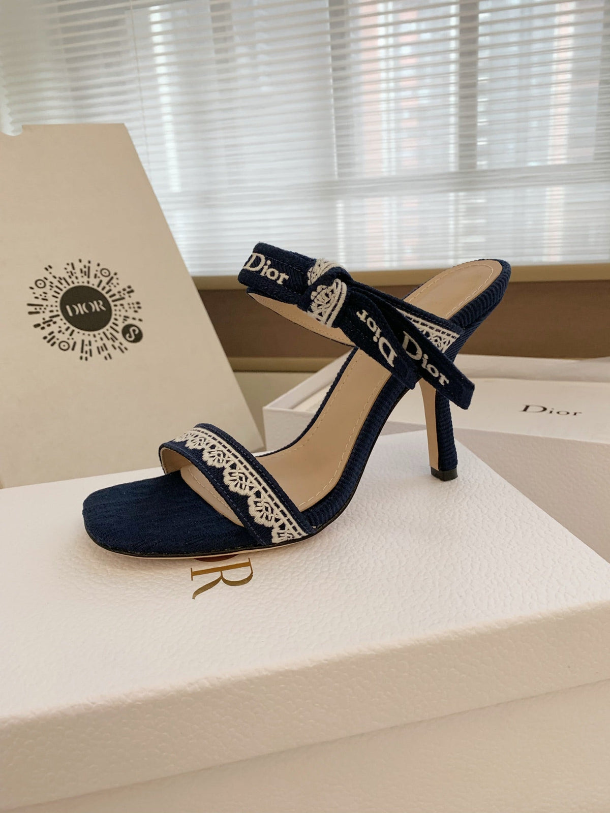 CD 26s High Heel Sandal 100 Navy Blue Canvas Sheepskin  664177