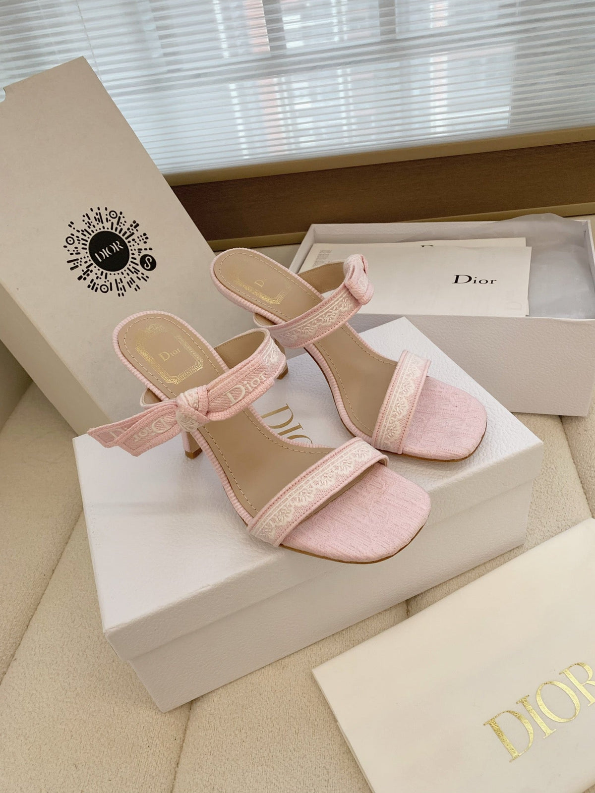 CD 26s High Heel Sandal 100 Pink Canvas Sheepskin  664178