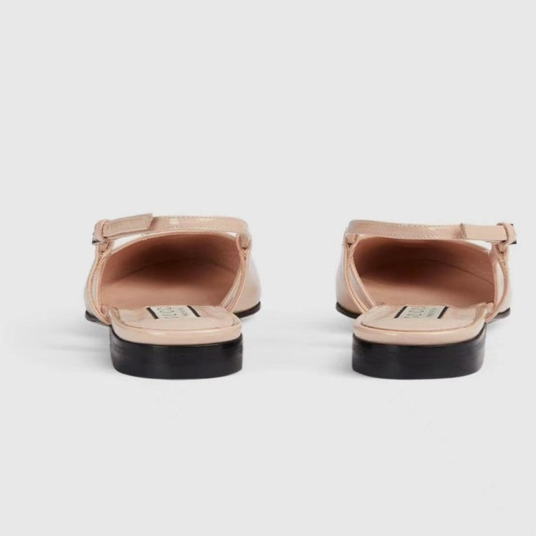 GG Double G patent leather slingback ballet flats Glossy Cream Nude