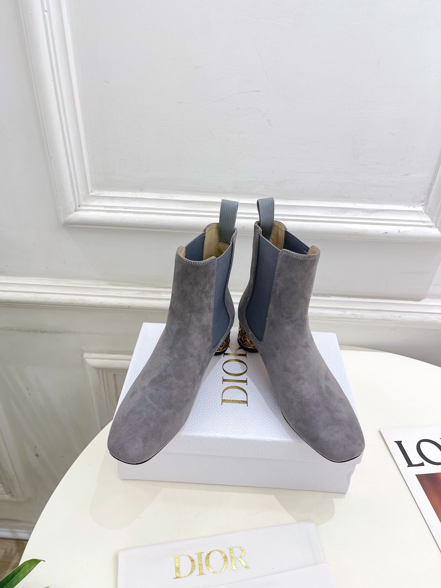 CD Icon Heeled Ankle Boot 40mm Grey Suede