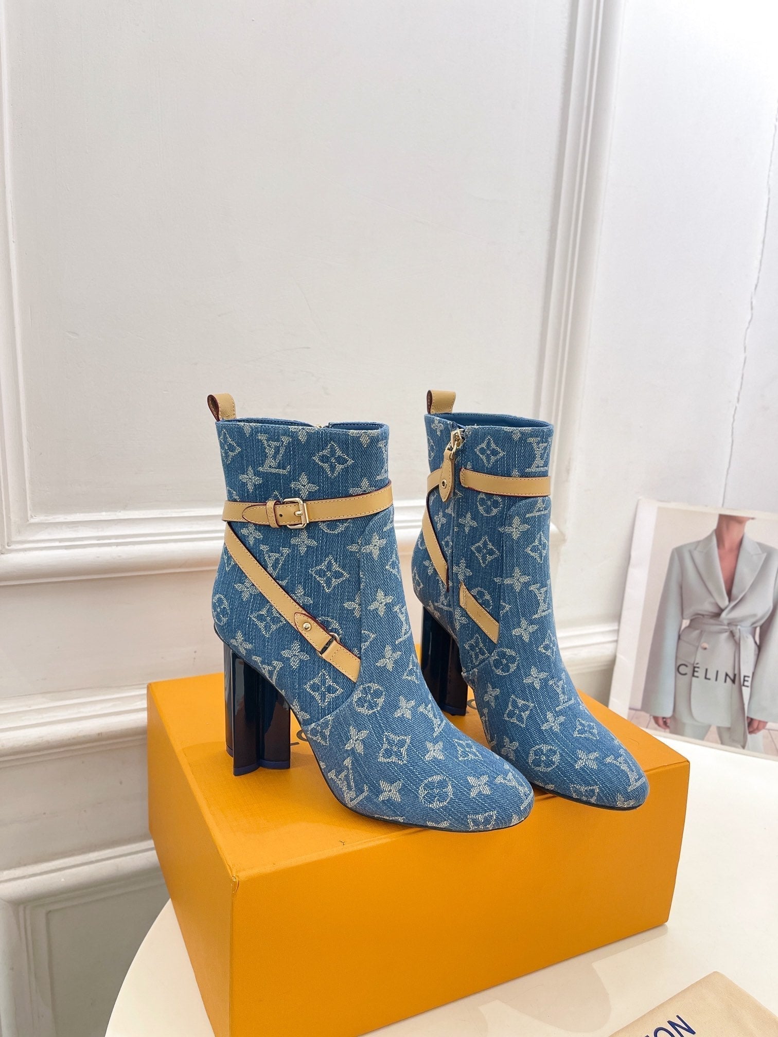 LV Silhouette Ankle Boots 100mm Dark Blue Monogram Jacquard Fabric