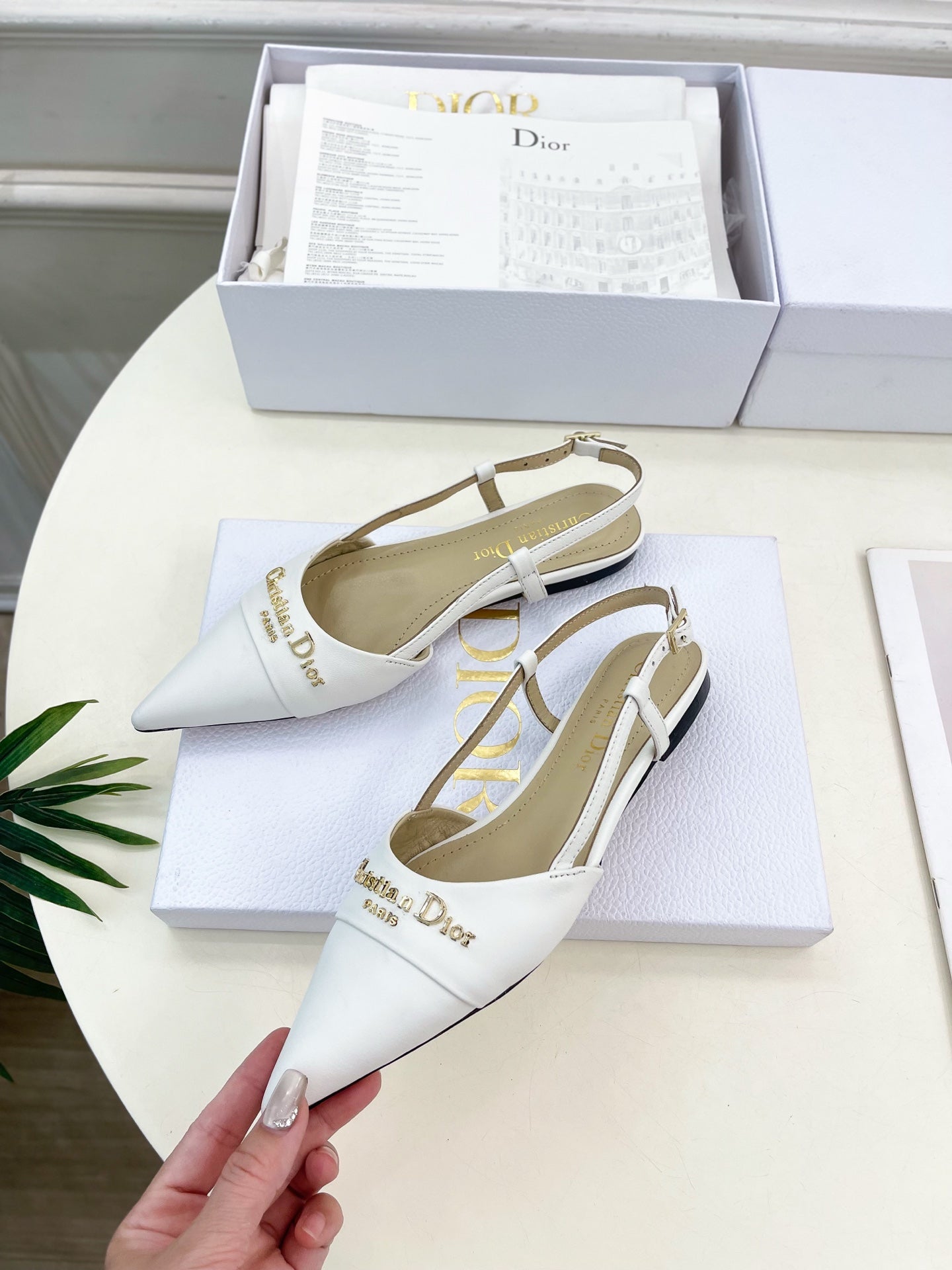 CD 25 Slingback Flat White Calfskin 307442