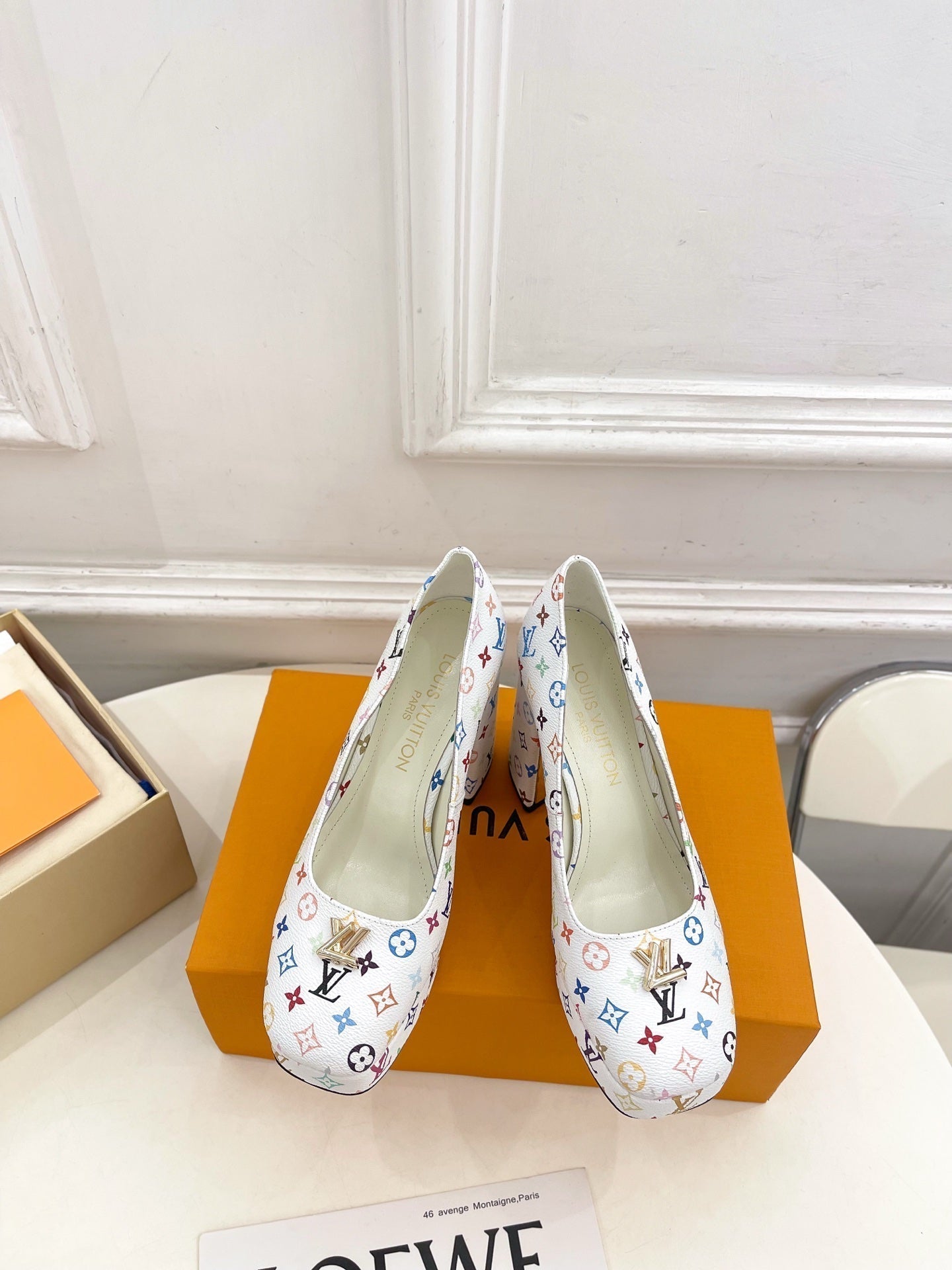 LV 26ss Pump 110 White Monogram Multicolor Leather 631921