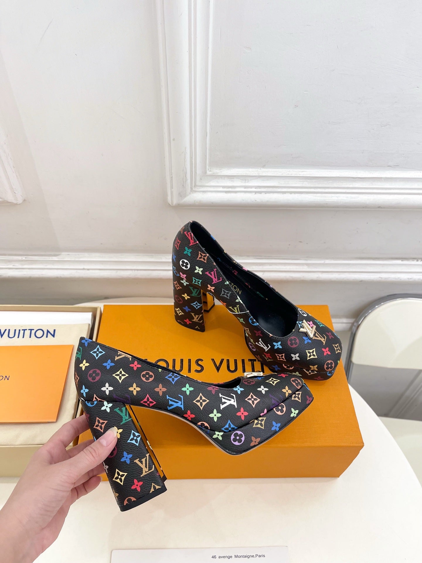 LV 26ss Pump 110 Black Monogram Multicolor Leather 631922